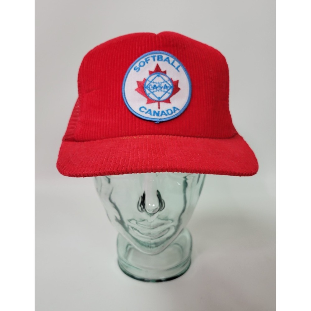 Vtg CASA Softball Canada Red‎ Corduroy Snapback Hat Wilson M/L